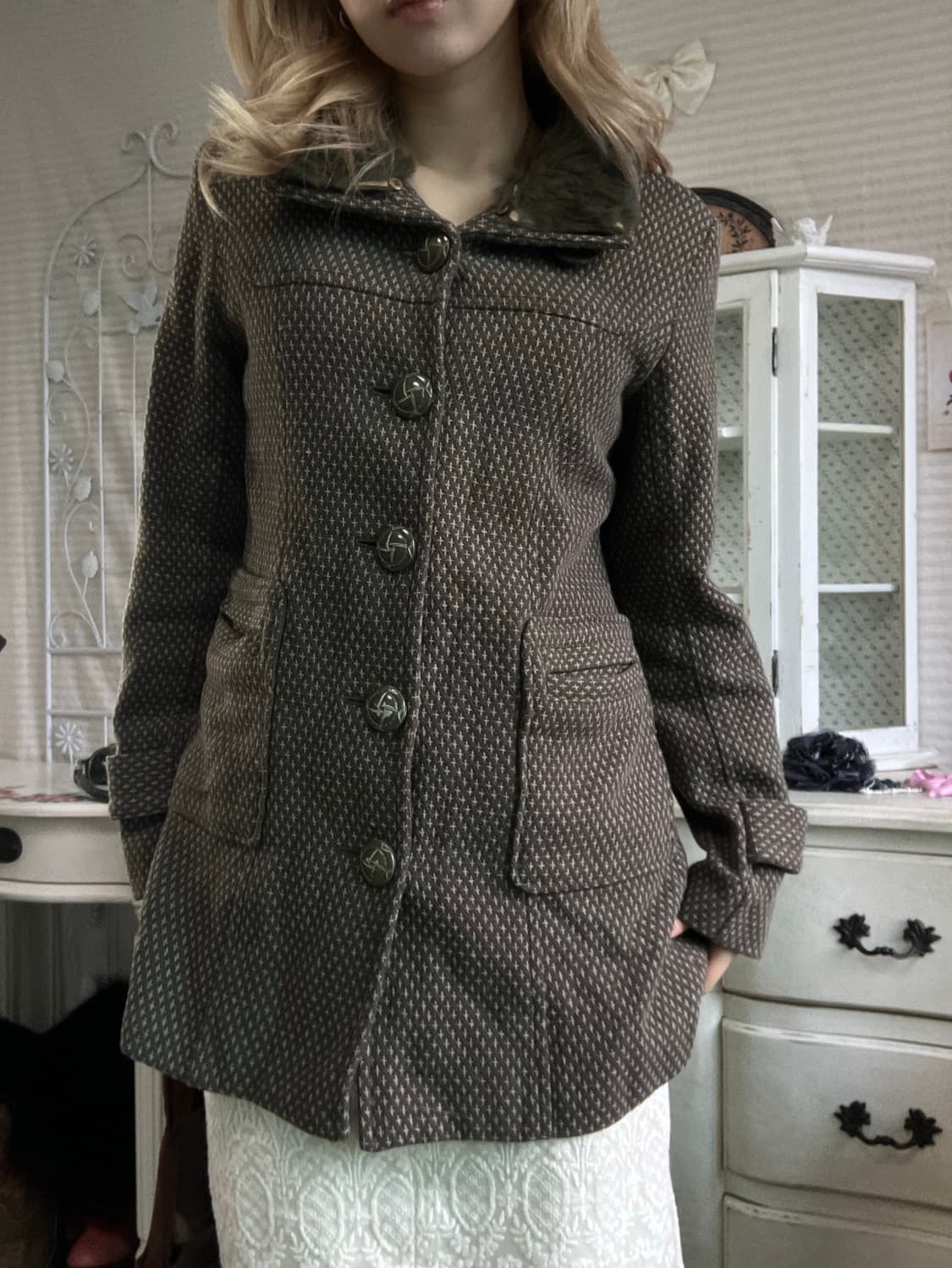 Honeysuckle Rose 카키 퍼 카라 코트 상품이미지2