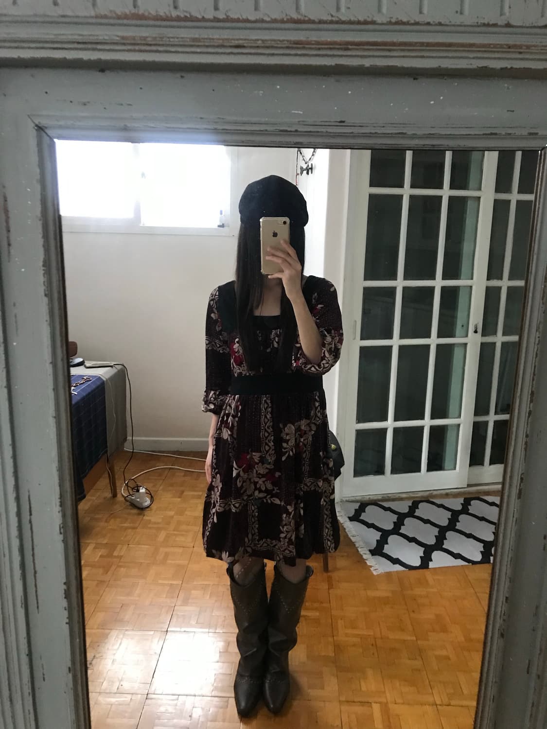 vintage velvet pattern one-piece 상품이미지2