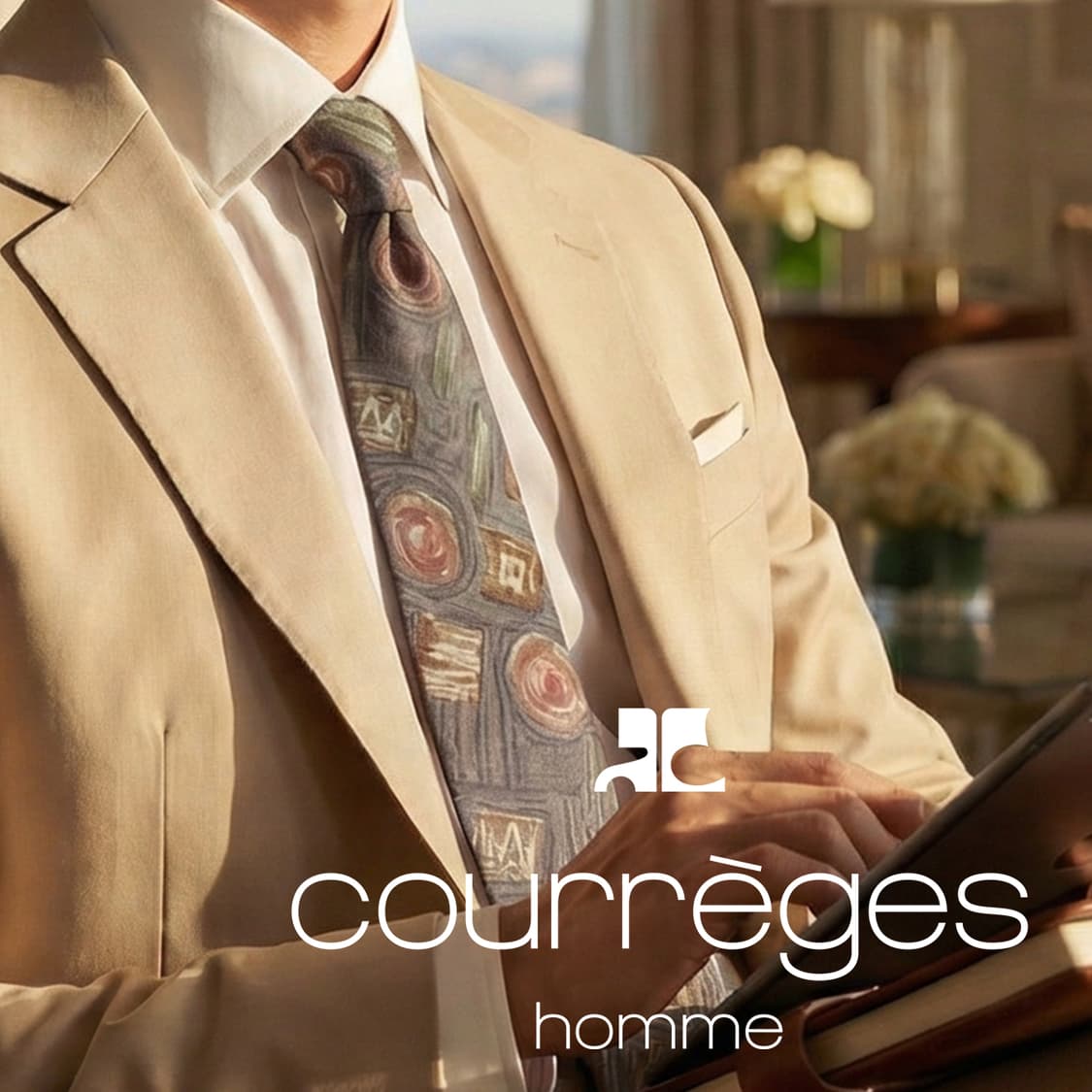 꾸레쥬 넥타이 브라운 그레이 아트 패턴 9.5cm A등급 K1982 상품이미지1