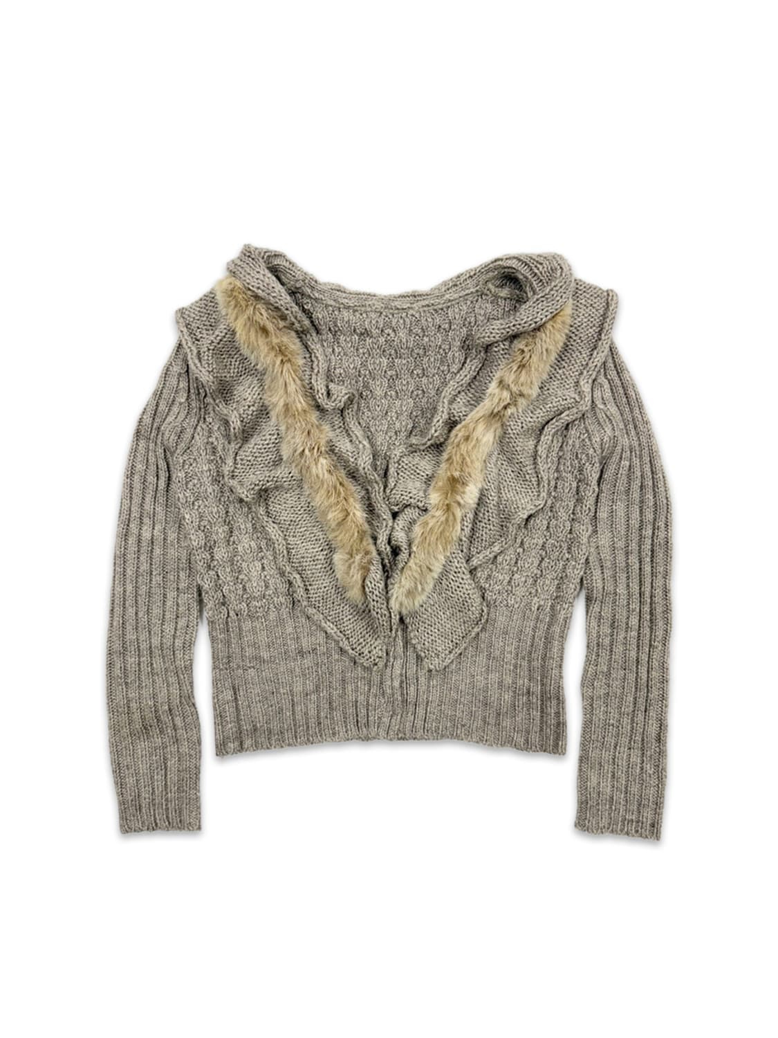 빈티지 베이지 브라운 프릴 크롭 니트 상품이미지2