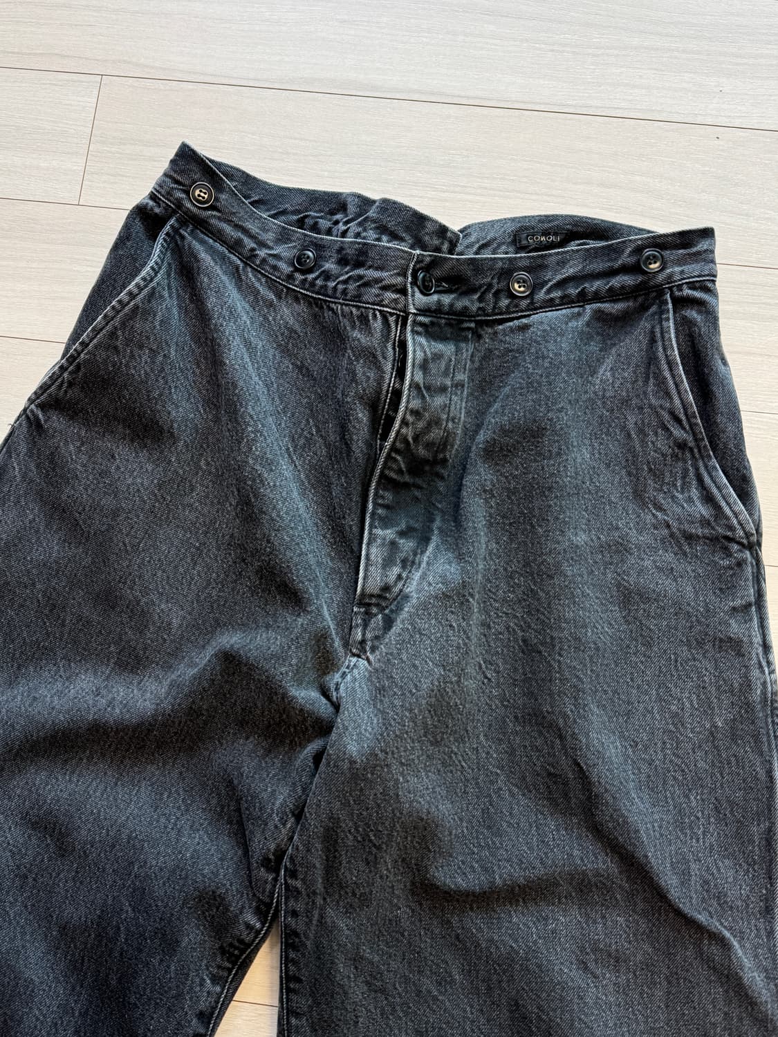 코모리 데님 오버 팬츠 - 흑청 블랙 1사이즈 상품이미지2