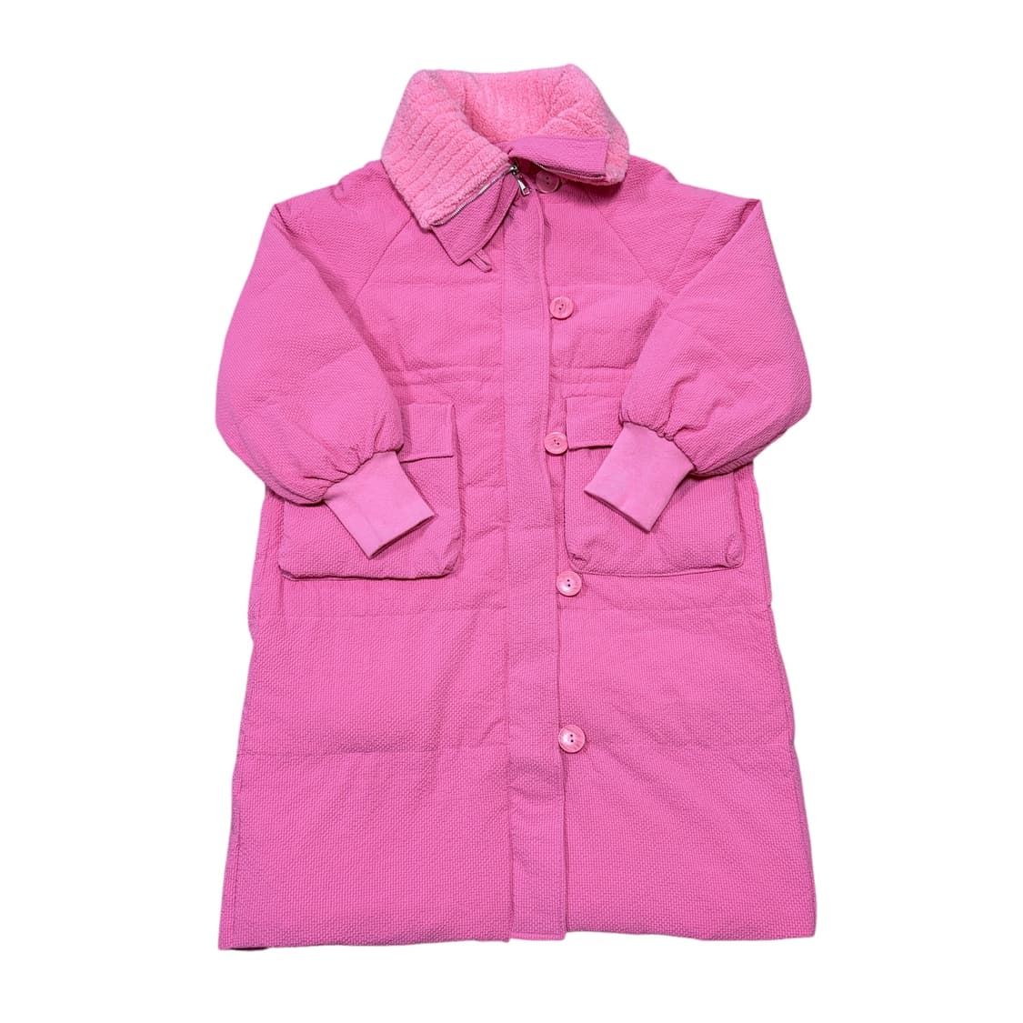 (W)핑크 플리스 카라 롱 패딩 상품이미지1