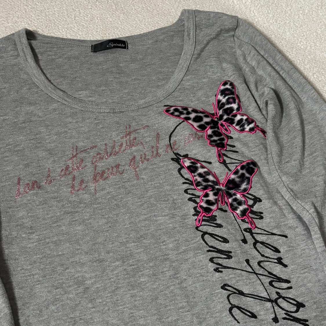 일본빈티지 갸루 y2k 그레이 레터링 쭉티 딱붙 롱슬리브 탑 상품이미지2