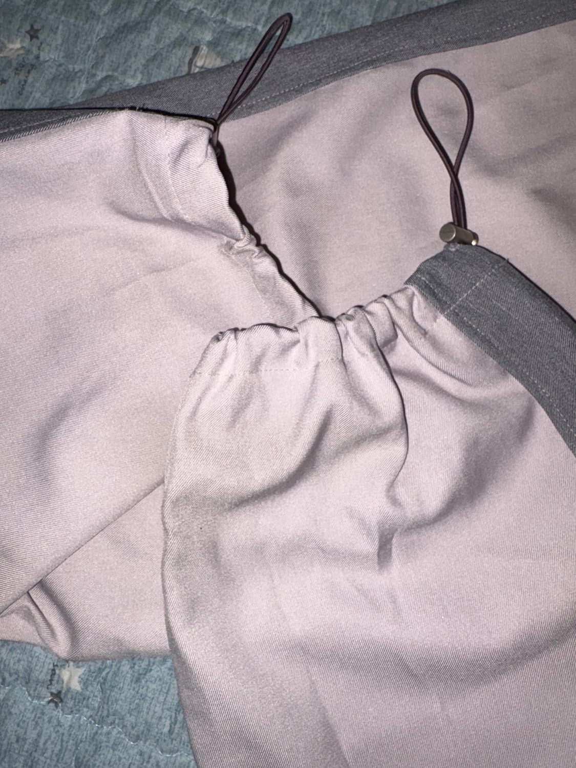 일괄 팬시클럽 플로윙 투 톤 스트링 팬, 러프 레글런 크롭 티 상품이미지5