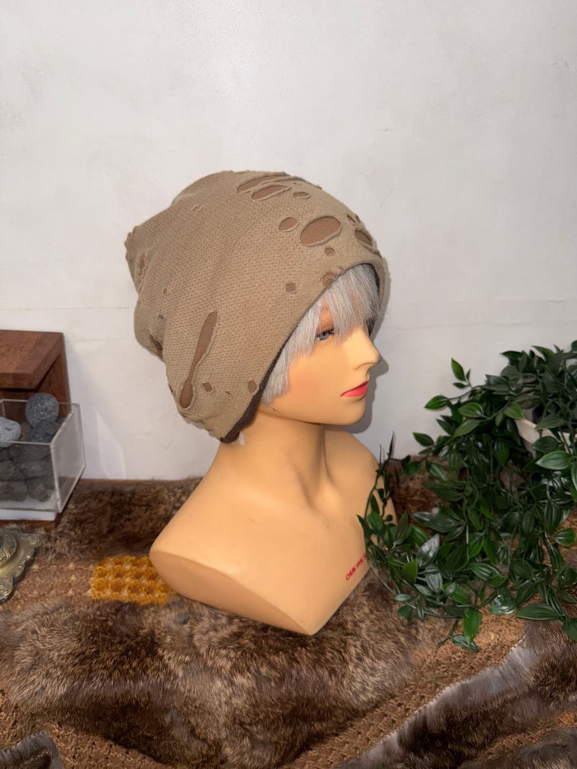 Beige damage stripe reversible beanie 상품이미지4