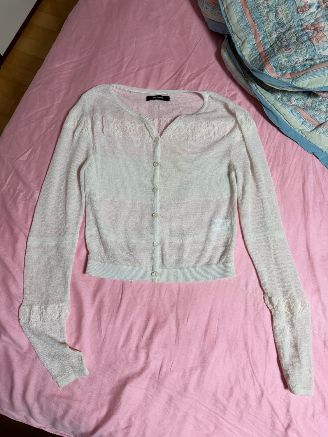다이애그널 시스루 가디건 SHIRRING CARDIGAN (ivory) 상품이미지3