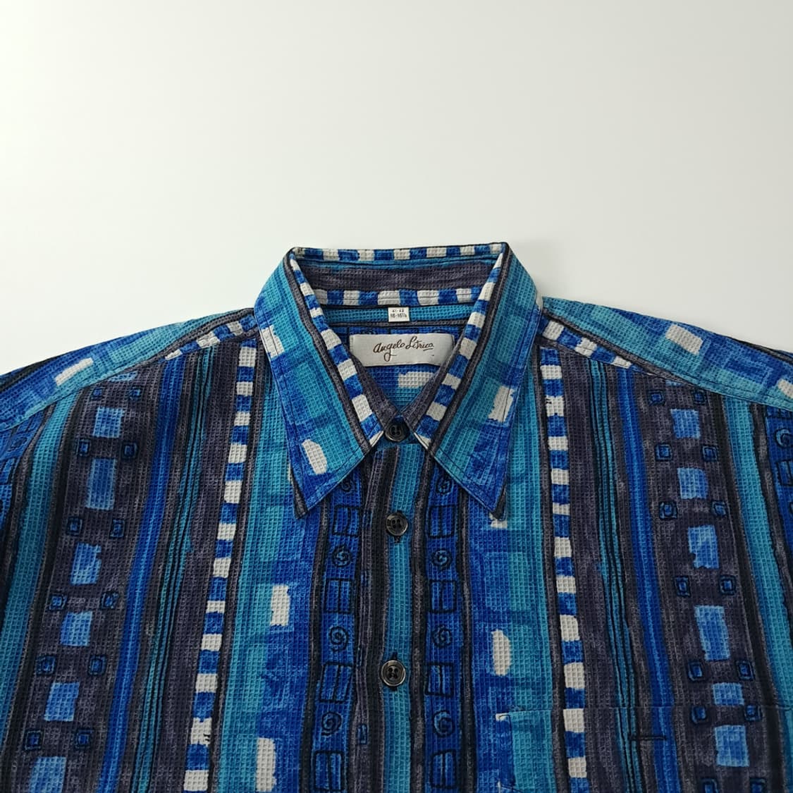 CK926 L 안젤로리트리코 90s 블루 에스닉 와플 반팔 셔츠 남방 상품이미지2
