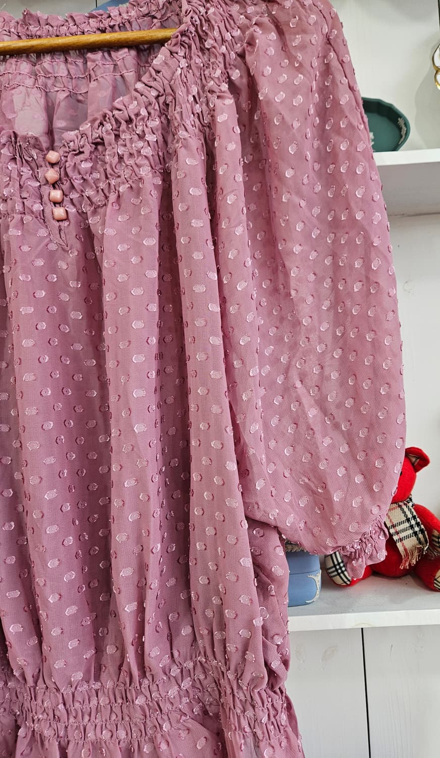 도트 쉬폰 스모크 롱핏 블라우스 상품이미지4