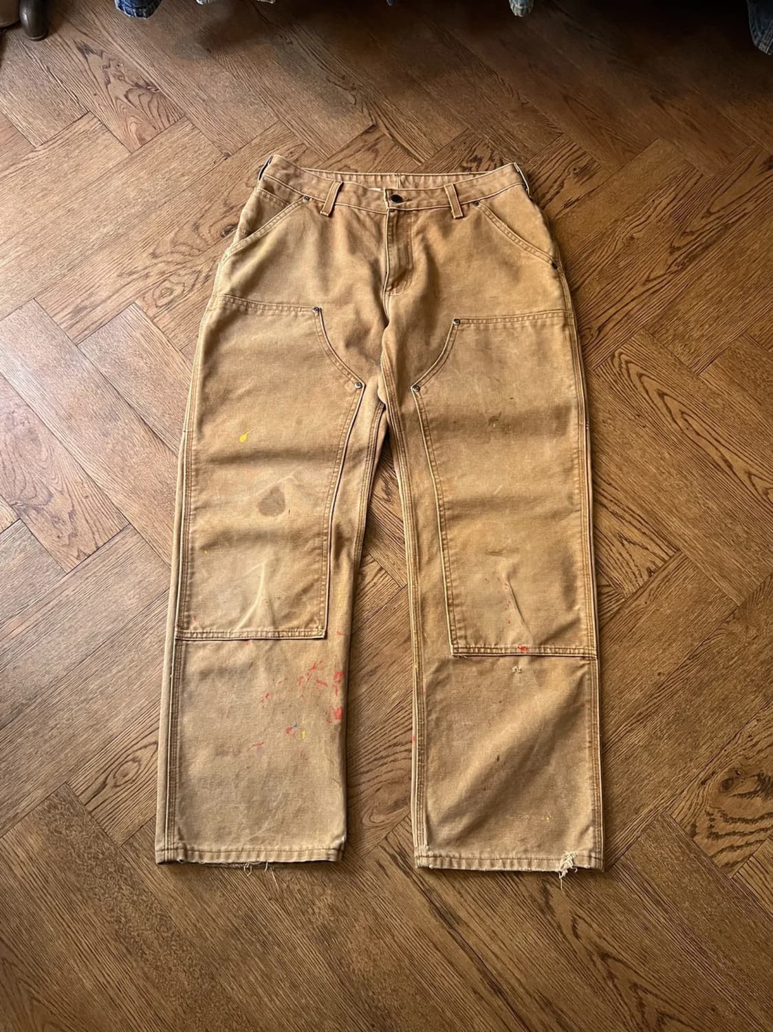 [30]칼하트 USA 빈티지 페인팅 브라운 더블니 워크 팬츠 상품이미지1