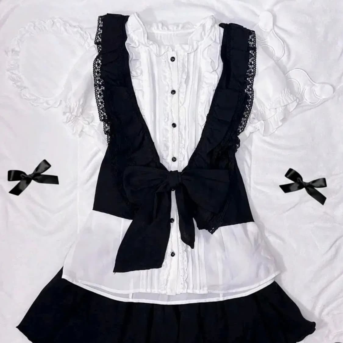 빈티지 공겜여주 고스로리 갸루 베스트 반팔 블라우스 세트 상품이미지1