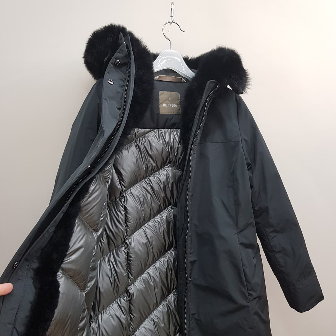HETREGO 헤트레고 폭스퍼 후드 구스다운 롱 패딩 코트 55사이즈 상품이미지6
