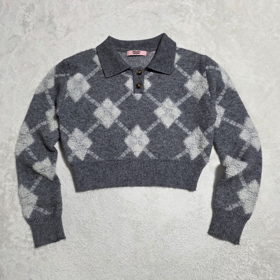 (F)여성 오디너리홀리데이 아가일 크롭 카라니트  상품이미지1