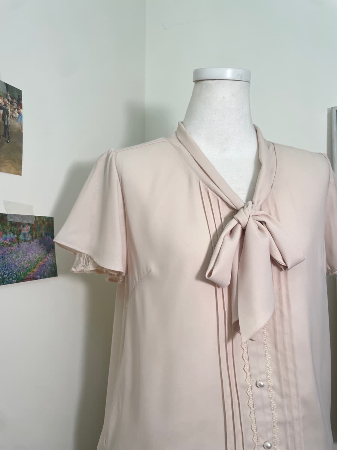 LODISPOTTO pink cream bow lace trim blou 상품이미지6