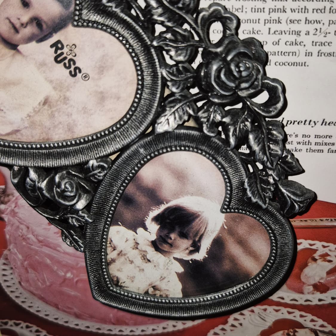 80s 미국 러스 하트&로즈 2구 주석 액자 상품이미지10