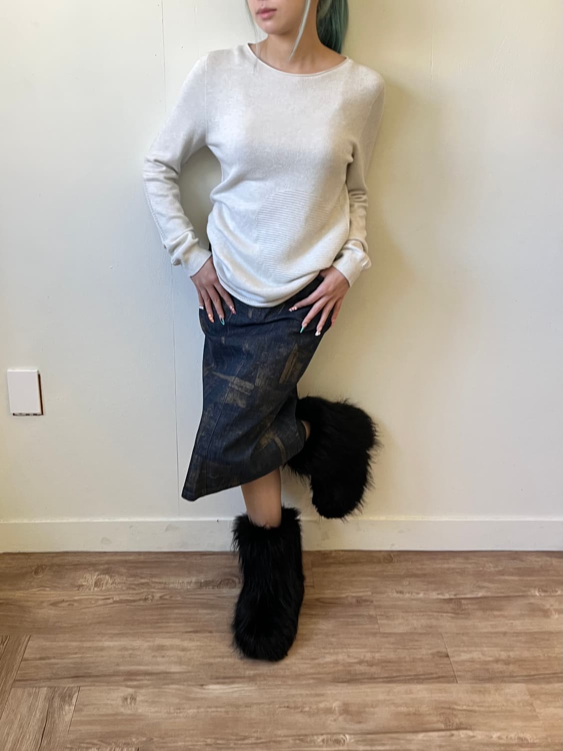 BLUE ICE 하트 패턴 캐시미어 크림 스웨터 상품이미지7