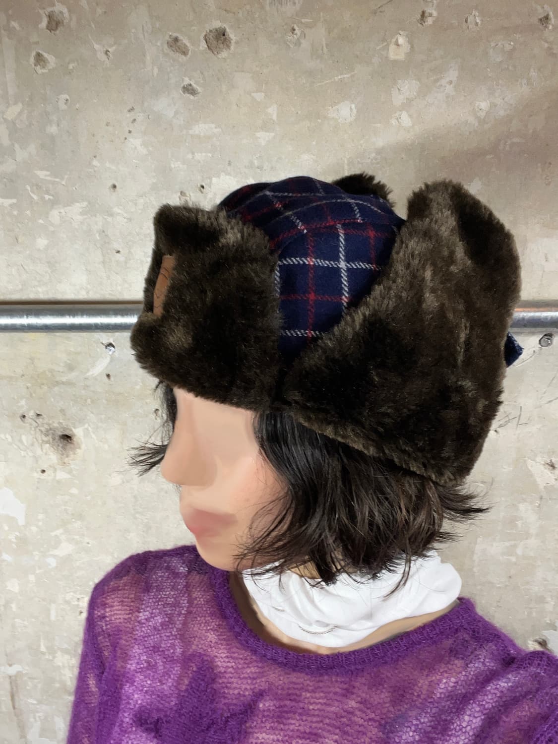 빈티지 체크드 이어플랩 방한모 상품이미지4