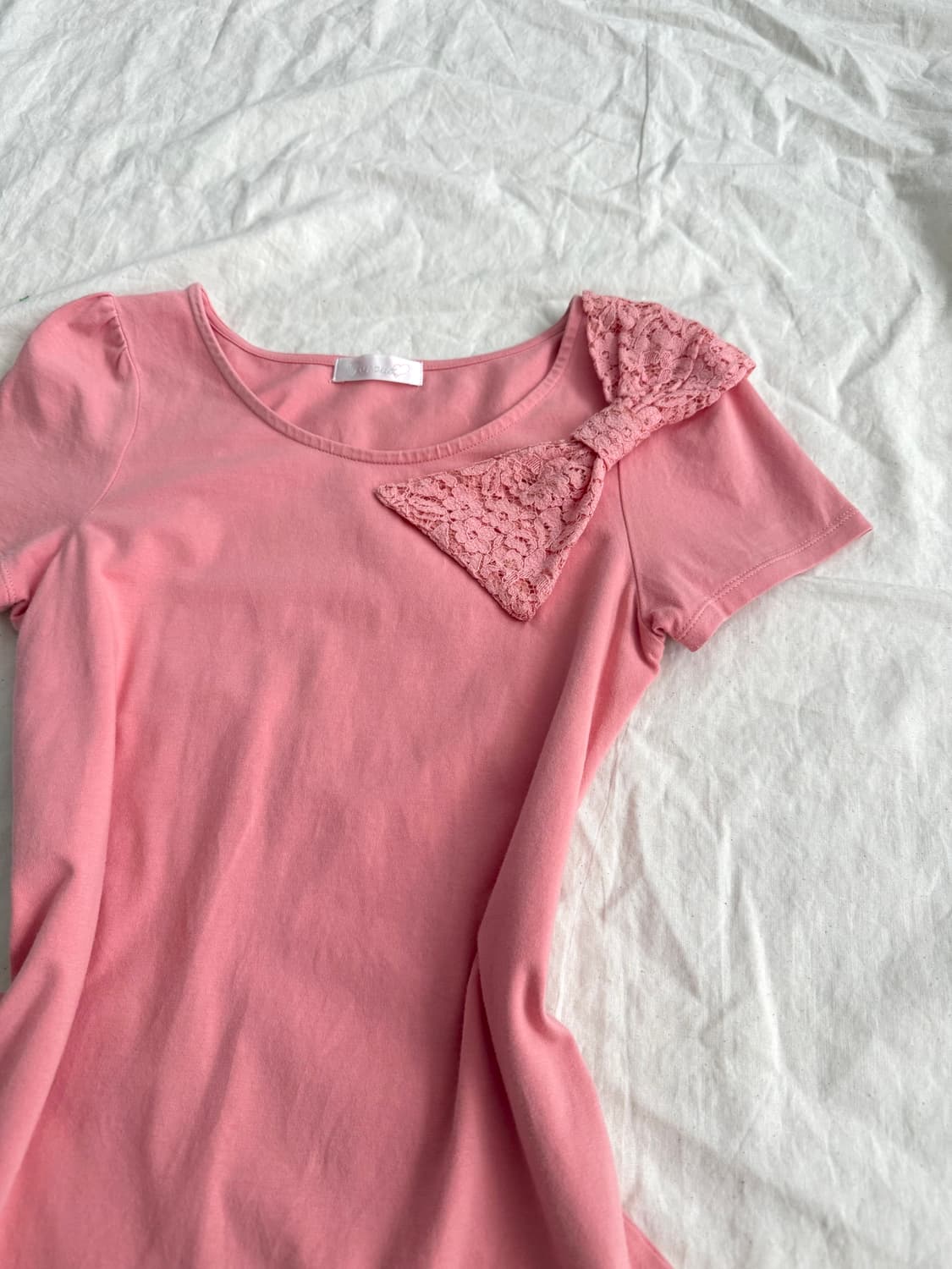 히메갸루 러블리 딱붙 레이스리본 반팔탑 상품이미지2