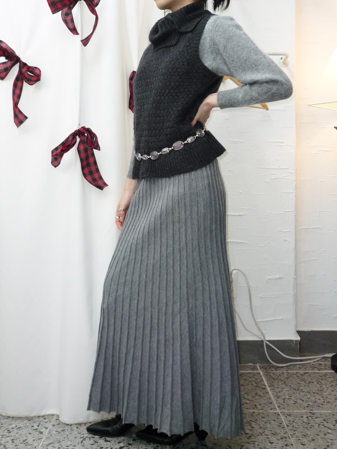 Mist grey knit skirt 상품이미지4