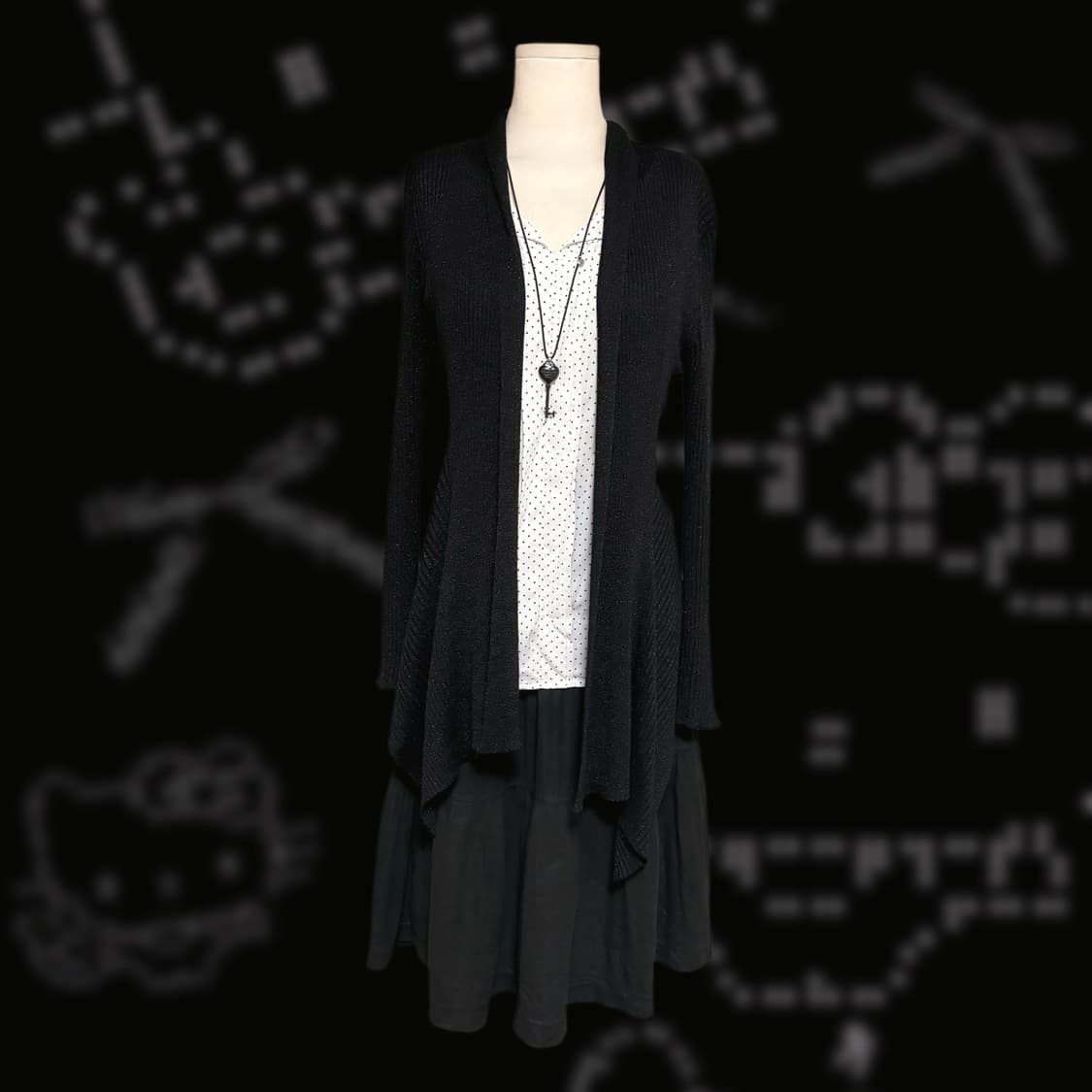 블랙 히메갸루 도트 포인트 약 시스루 프릴 셔츠 캉캉 레이어드 코디세트 상품이미지4