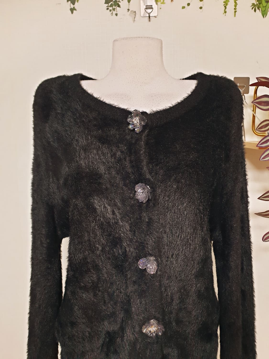 자라 플라워 비즈단추 가디건 77 블랙 L  상품이미지5