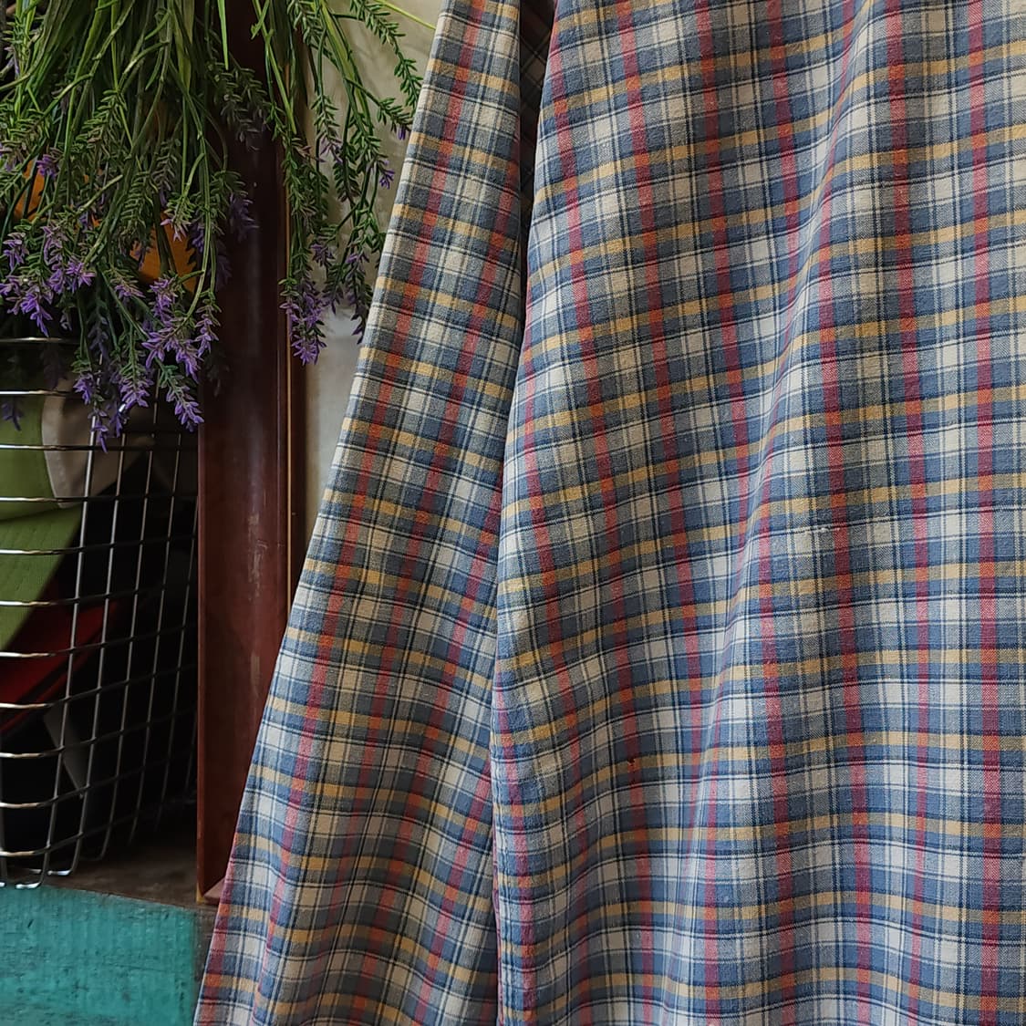 60s 프랑스 워크셔츠 가드너 체크 빈티지 셔츠 롱 튜닉 셔츠 프렌치s 상품이미지5