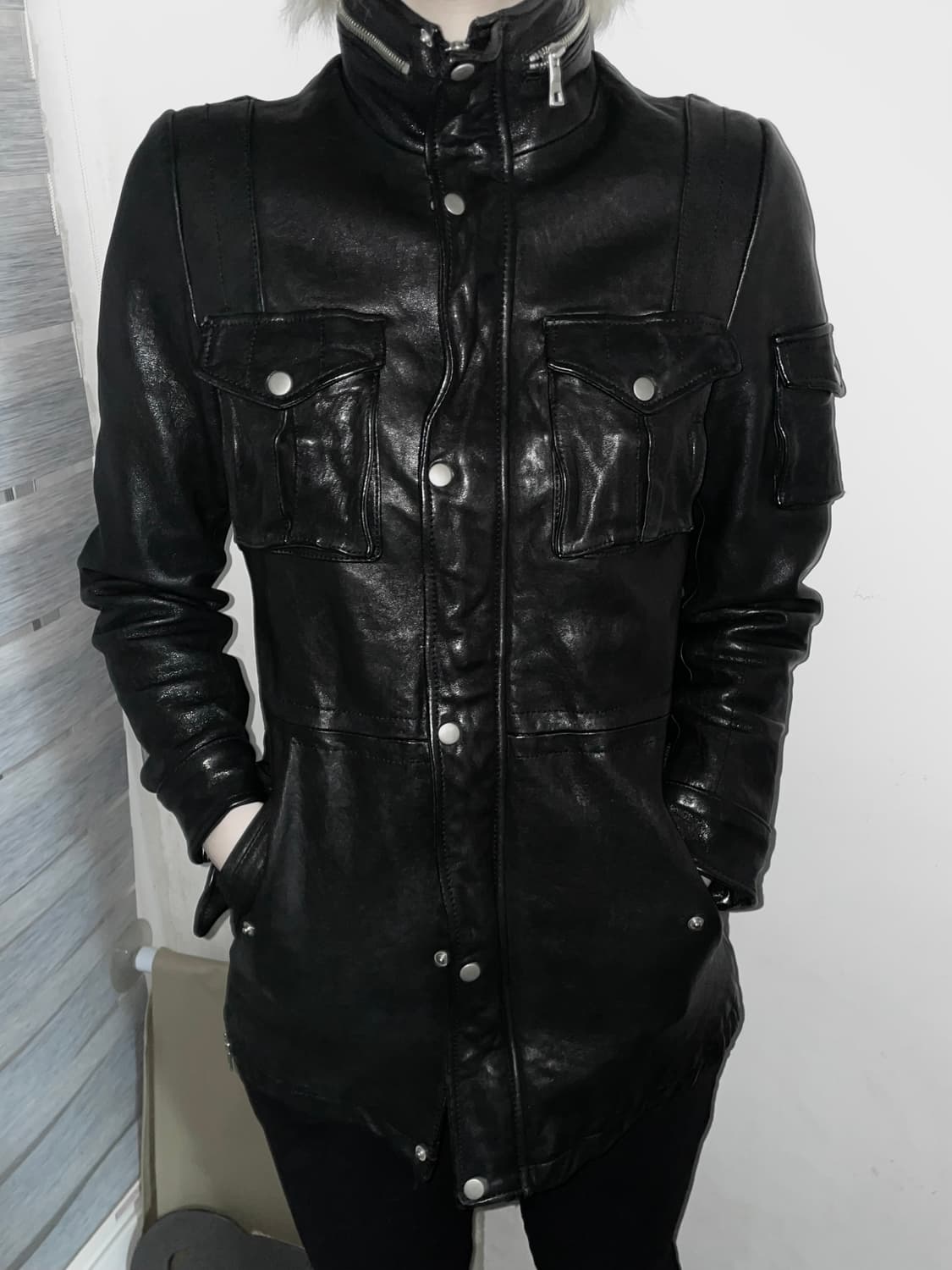 ITALY sheepskin 지퍼하이넥레더자켓 빈티지락시크릭오웬스디올st 상품이미지7