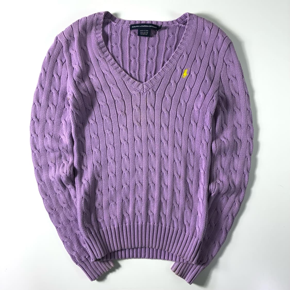 Polo  랄프로렌 자수 코튼 라벤더 꽈배기 브이넥 니트  상품이미지1