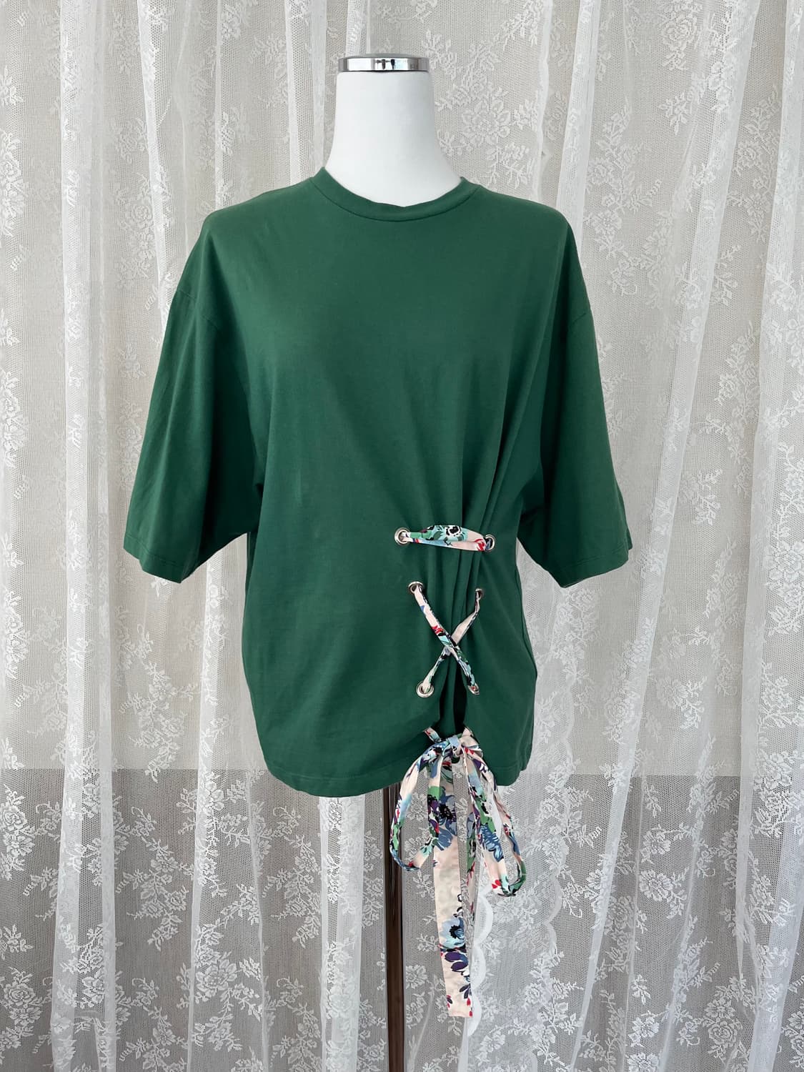 XS) MSGM 오버핏 반팔 티셔츠 그린 상품이미지1