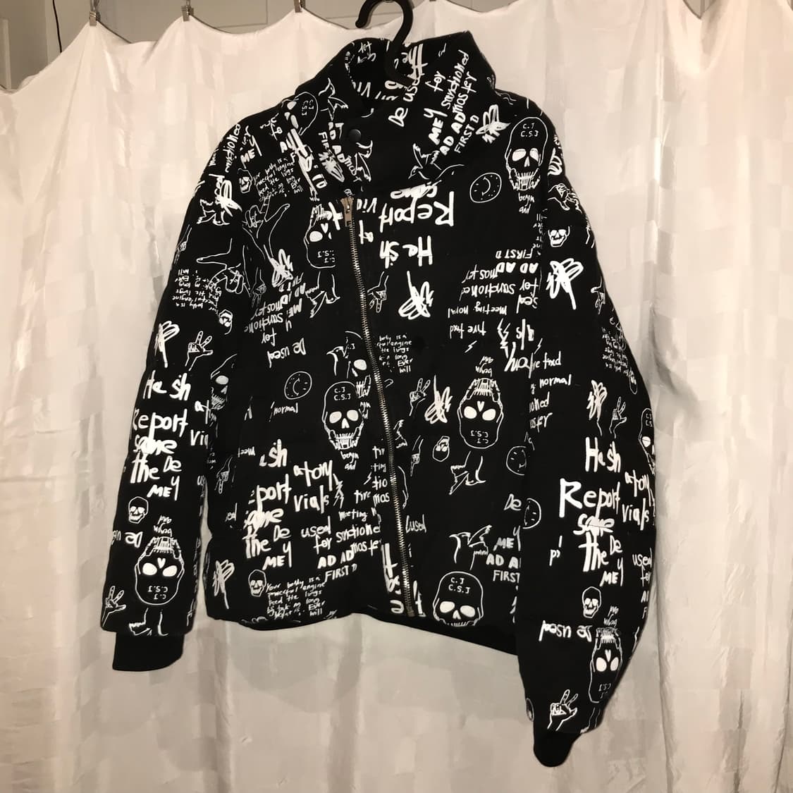 Vintage 고스펑크 고딕 갸루 스컬 언발란스 패딩 상품이미지1