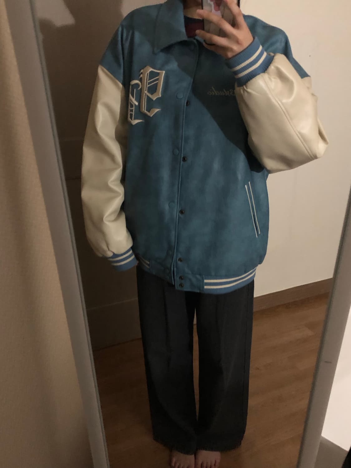 1993스튜디오 레더 바시티 자켓 스카이블루 상품이미지4