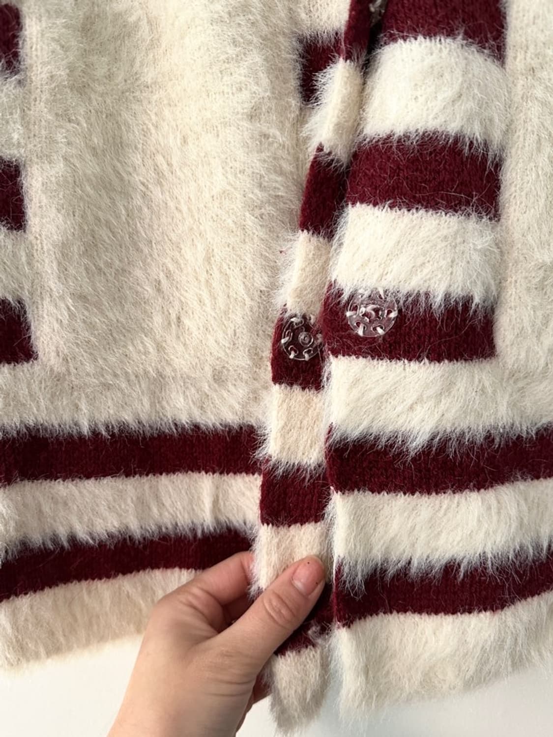 Stripe pocket fur cardigan / red & white 상품이미지4