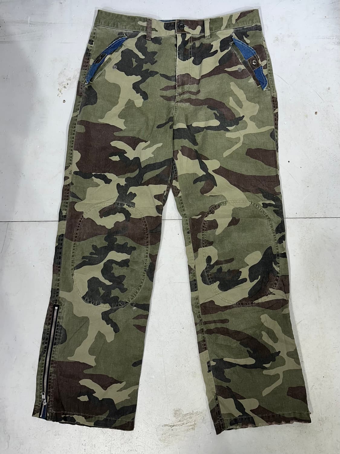 일본 빈티지 Blue Harvest 와이드 밀리터리 카모 더블니 팬츠 상품이미지4