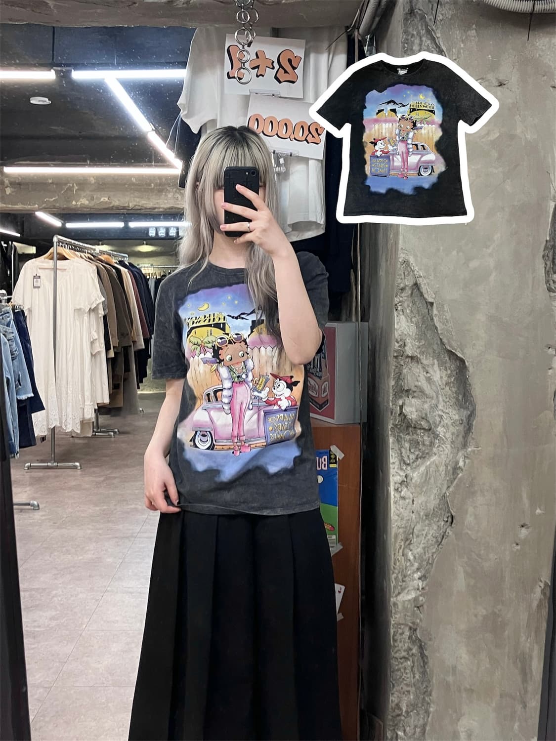 자라 베티붑 프린팅 반팔 티셔츠 차콜 S  #csz3871 상품이미지1