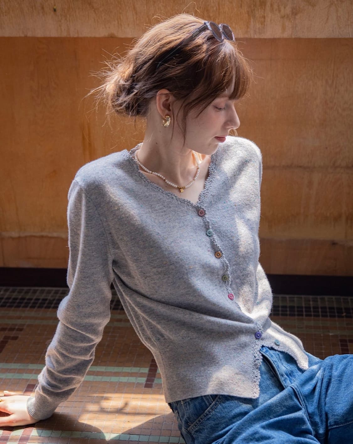 르니나 SALENA 울 브이넥 가디건 그레이 상품이미지3