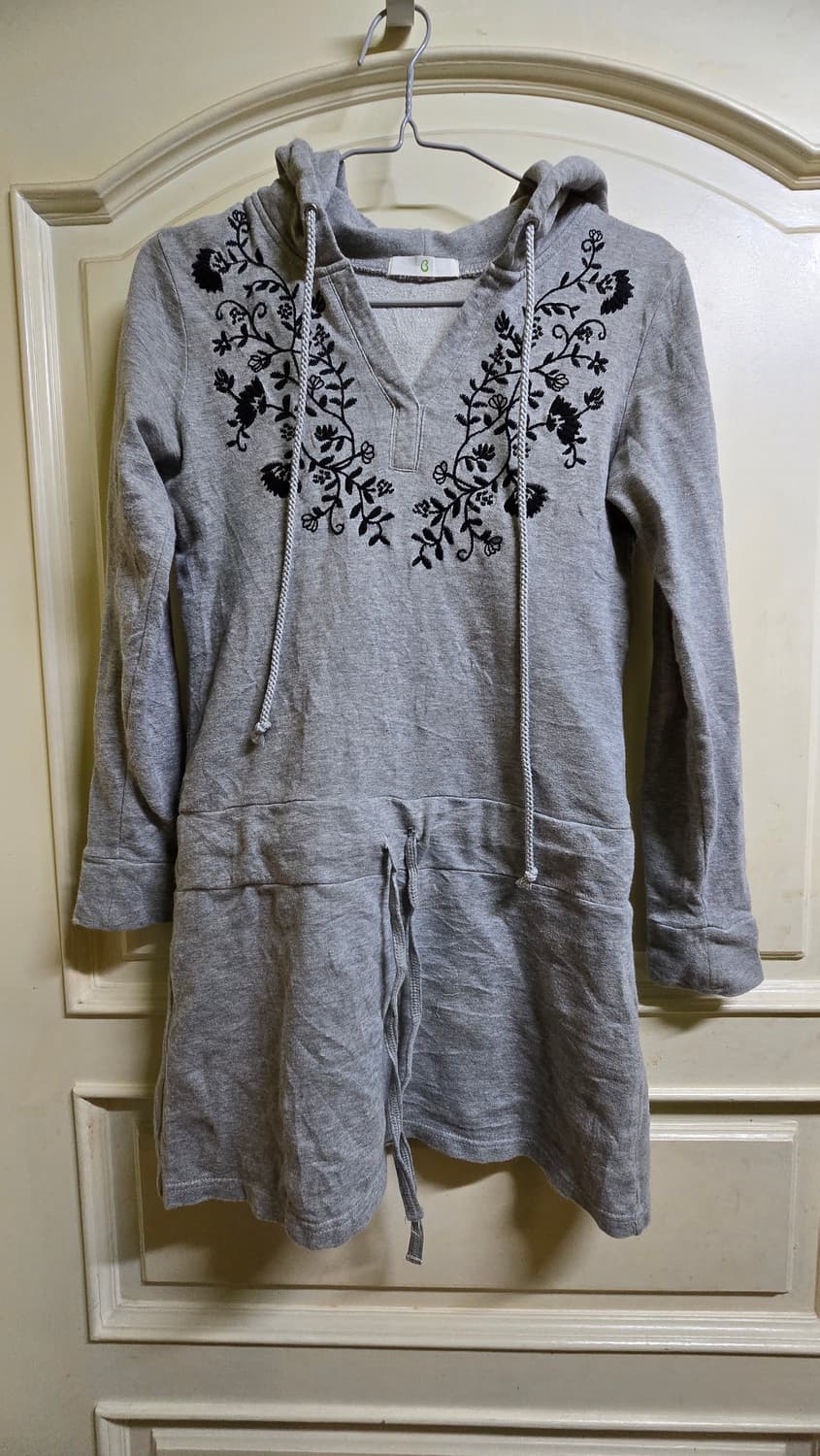 빈티지 모리걸 그레이 꽃자수 롱 후드 grey flower long ho 상품이미지2
