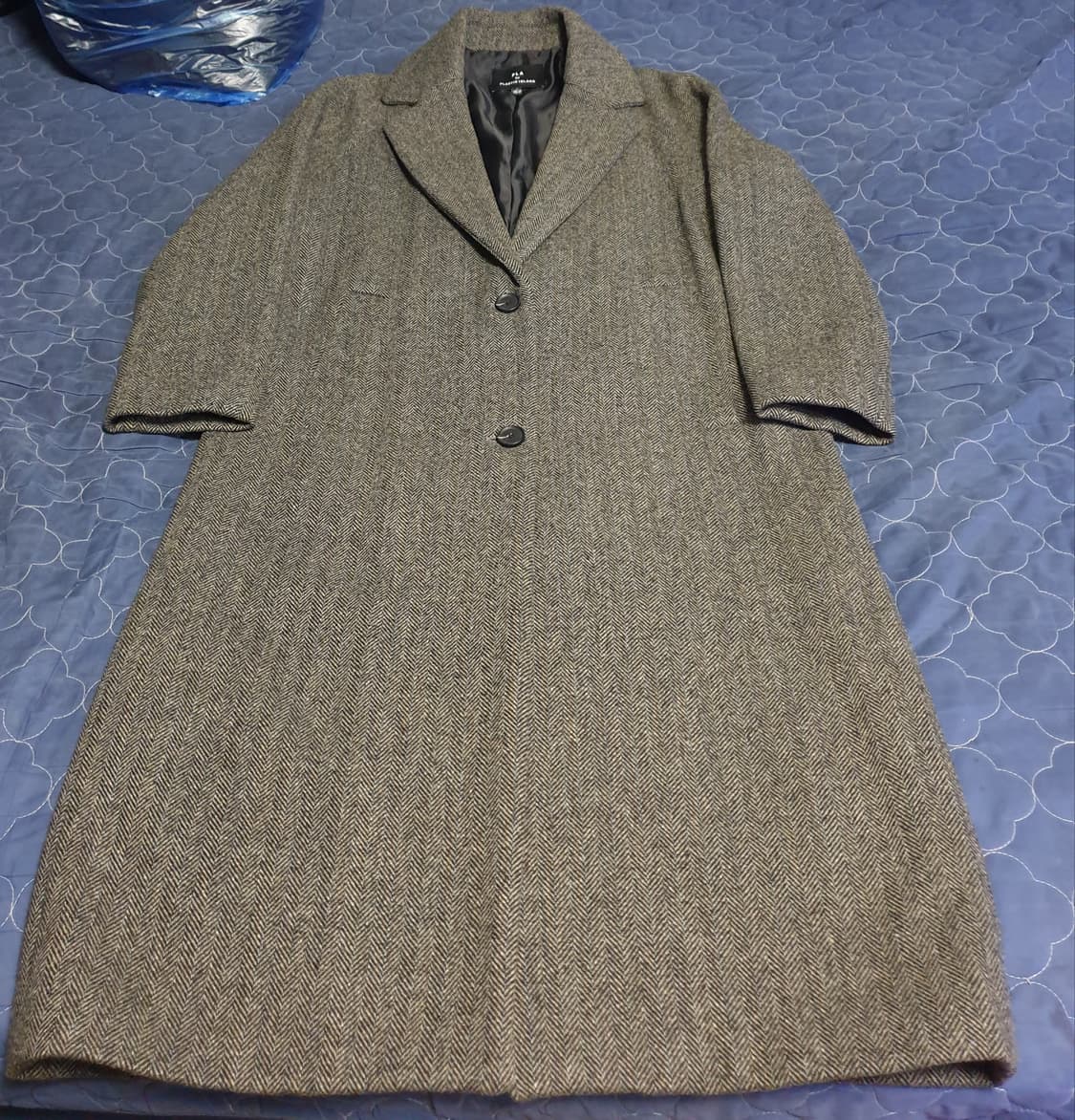 PLA BY 플라스틱아일랜드 헤링본 울 롱코트 카키그레이 (S) 상품이미지1