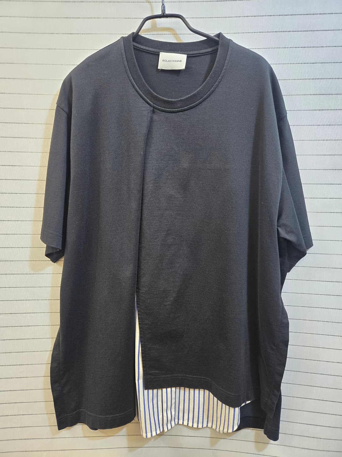 솔리드옴므 레이어드 반팔 티셔츠 블랙 상품이미지1