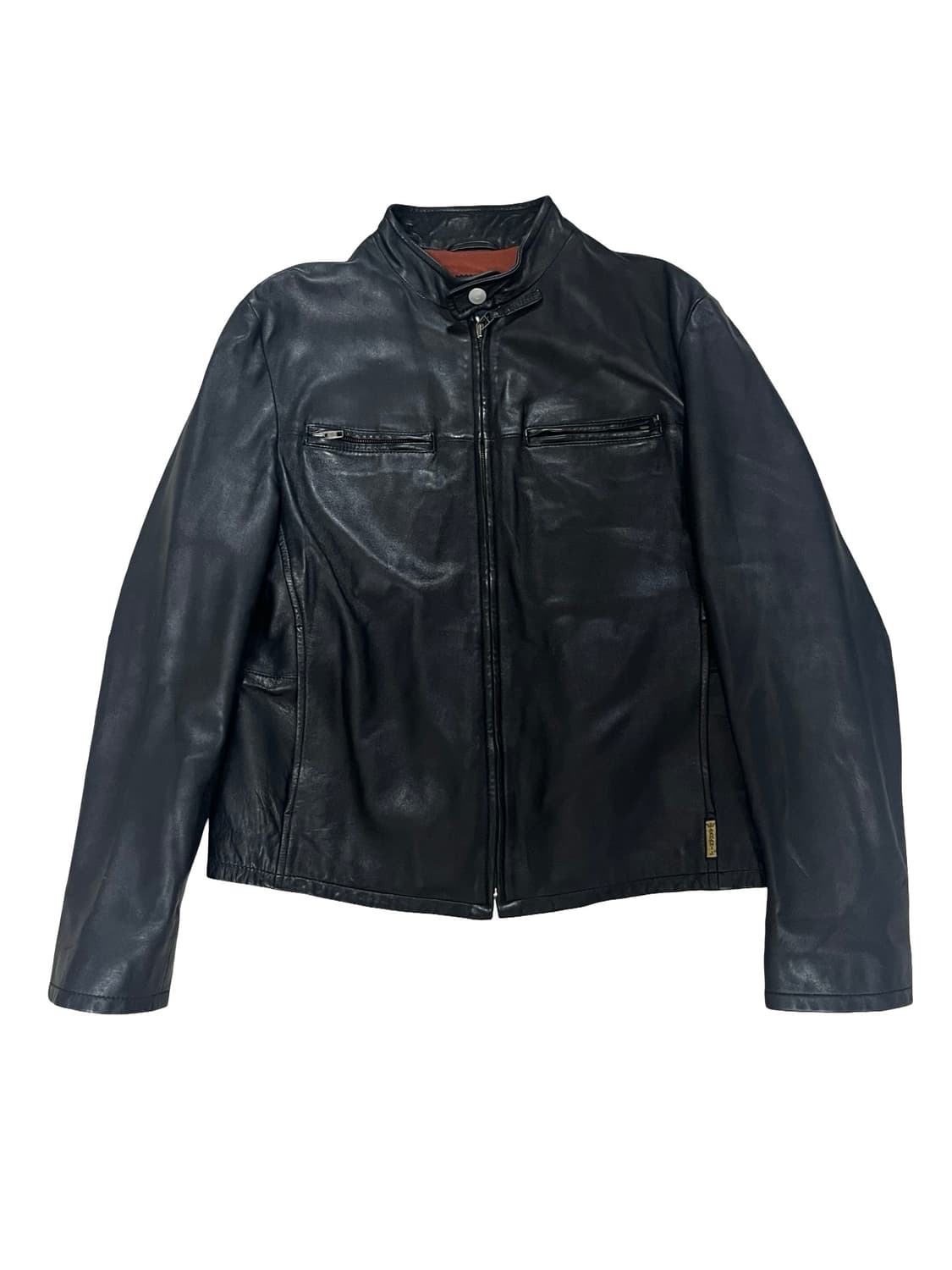 Armani Jeans 블랙 100% 천연가죽 라이더 자켓 해 상품이미지1