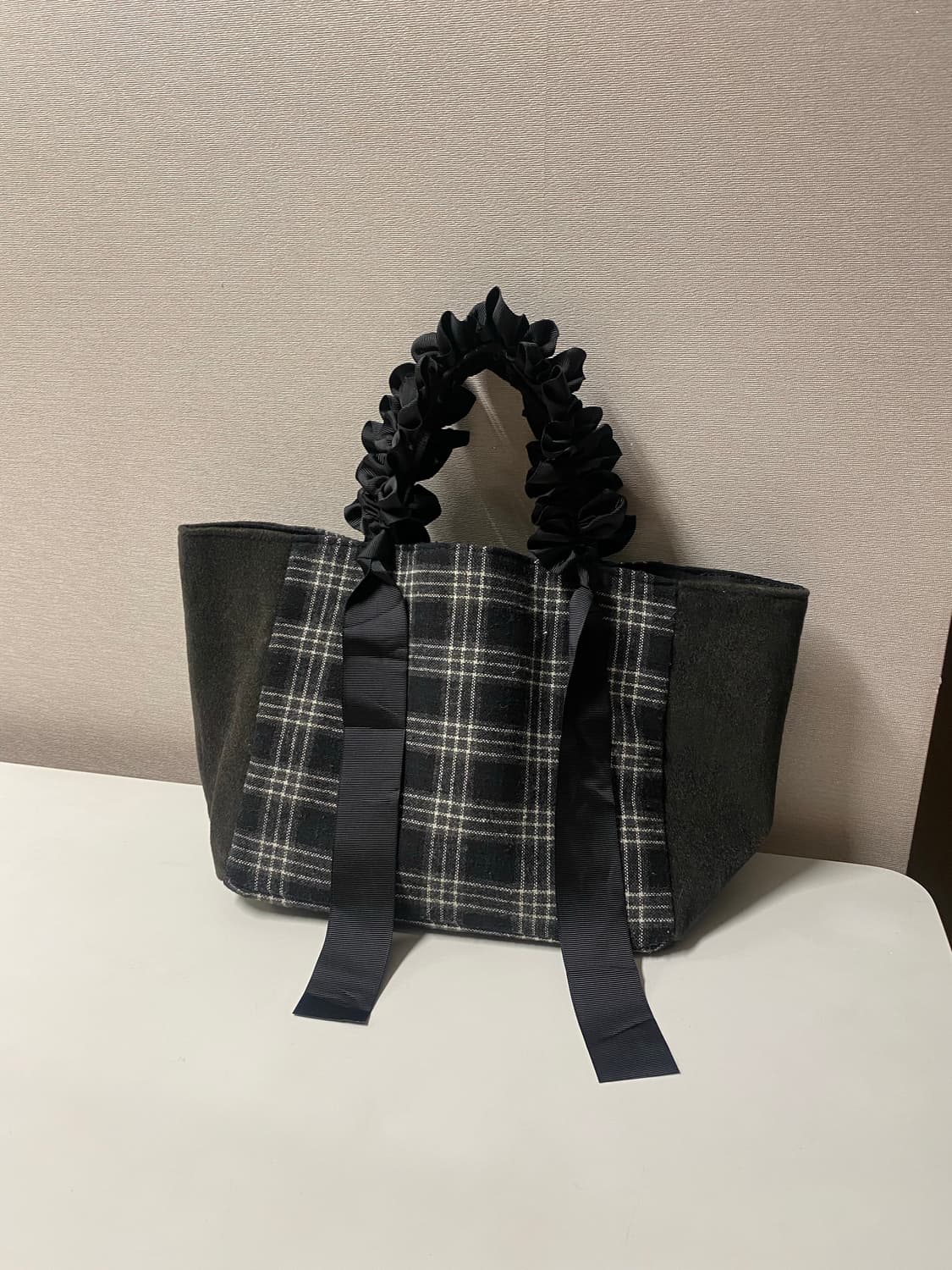 악세스팜 엑세스팜 키치 셔링 체크 토트백 가방 빈티지 상품이미지3