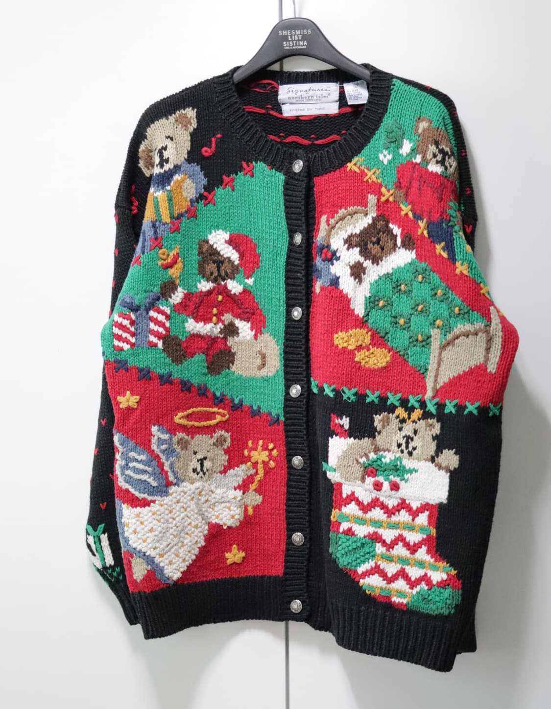 빈티지 핸드메이드 핸드니트 크리스마스 곰돌이 테디베어 니트 가디건 상품이미지1