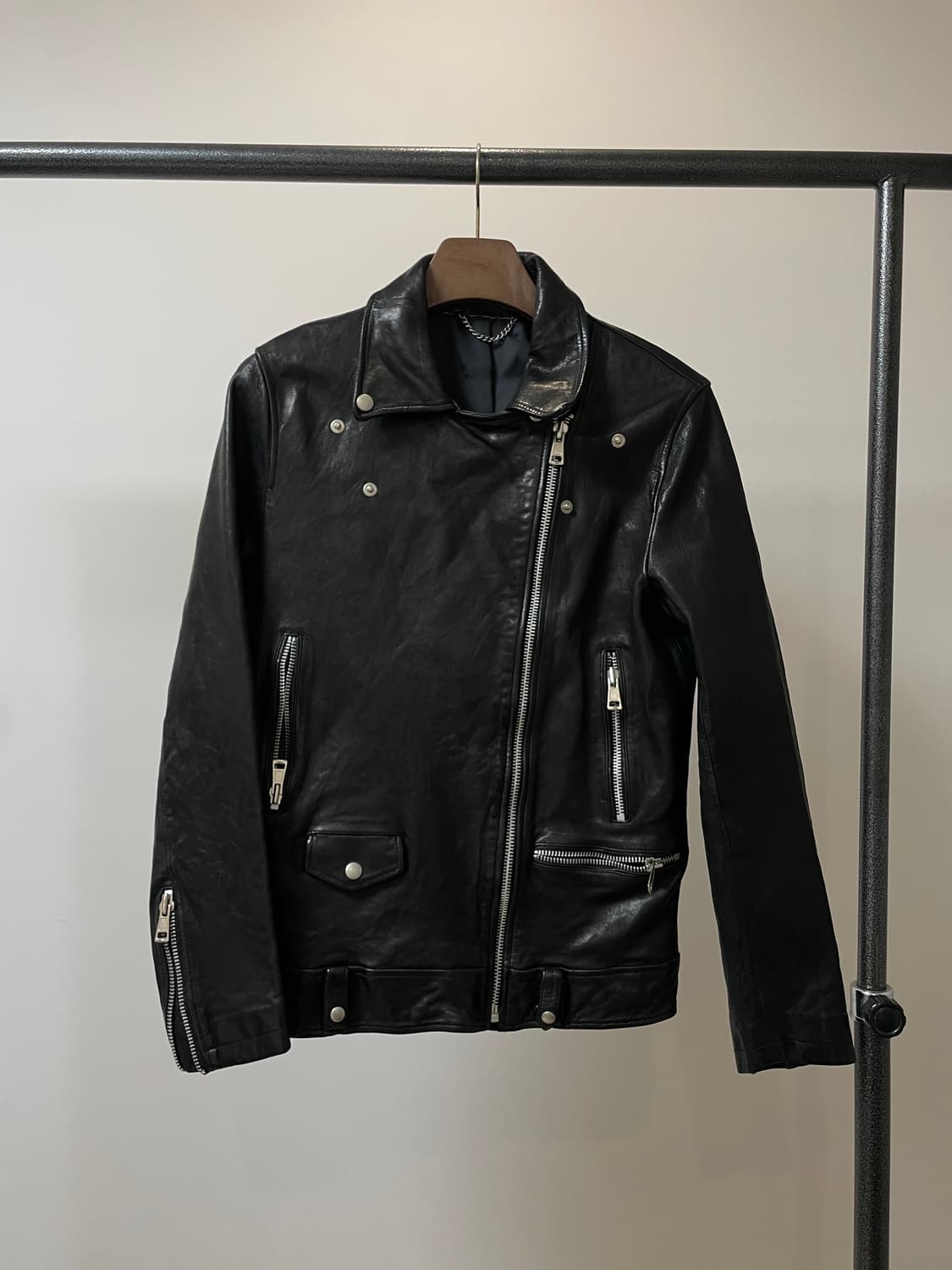 (L) 양가죽 락시크 사선 라이더 가죽자켓 상품이미지1