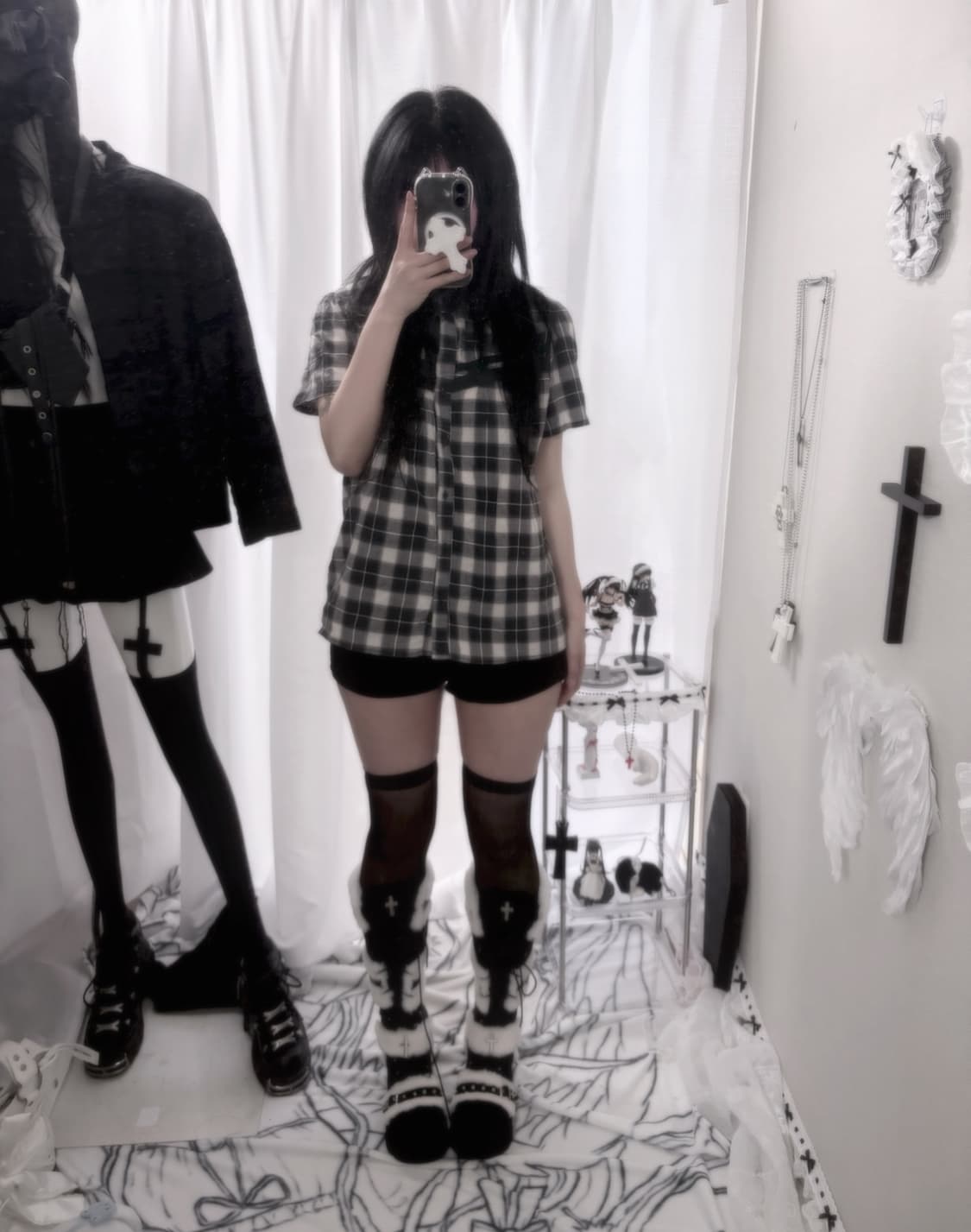 체크 모리 레이스 반팔 셔츠 상품이미지3