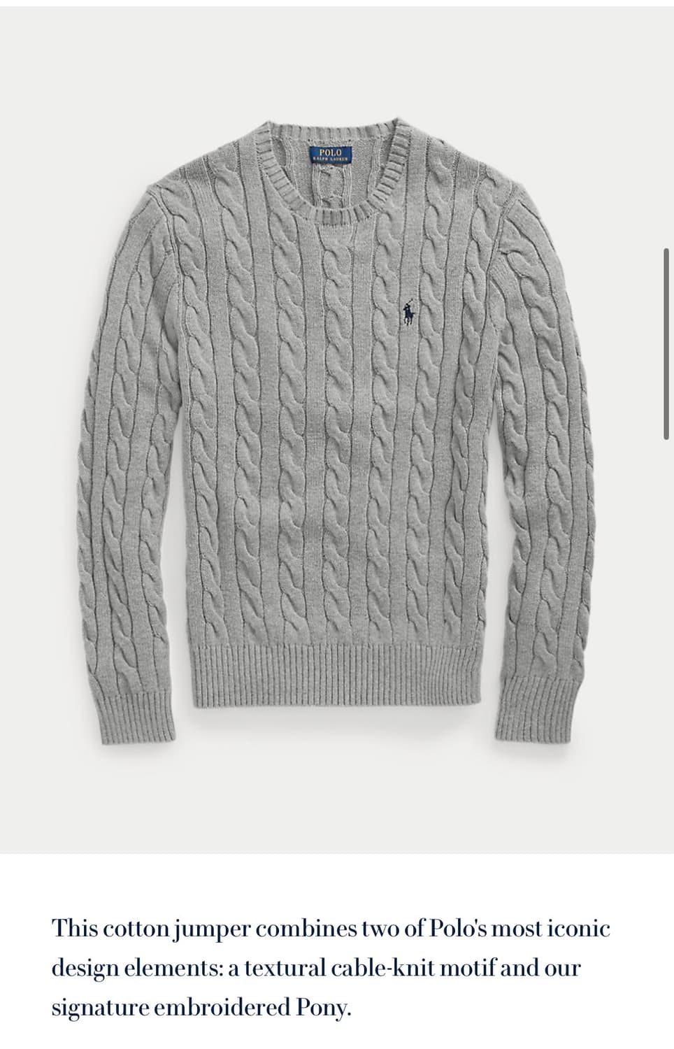 폴로 랄프로렌 케이블 라운드넥 니트 회색 L 상품이미지2