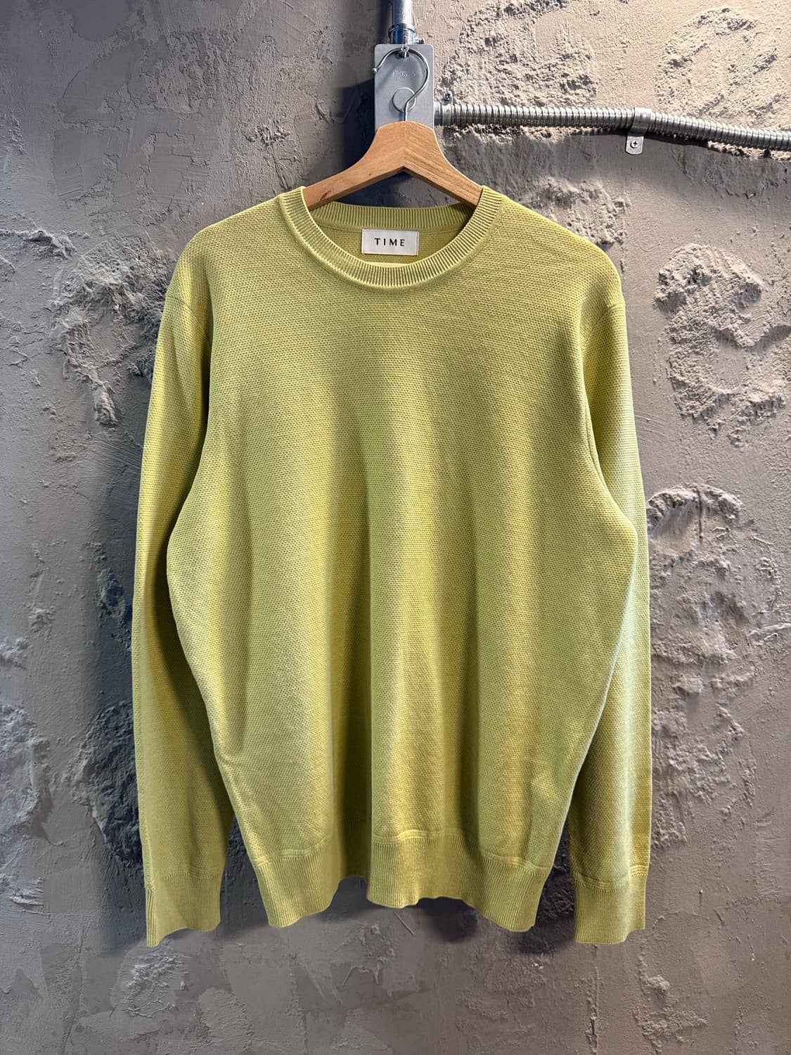 100 타임 TIME 라운드넥 메쉬 조직 니트 라임그린 상품이미지1
