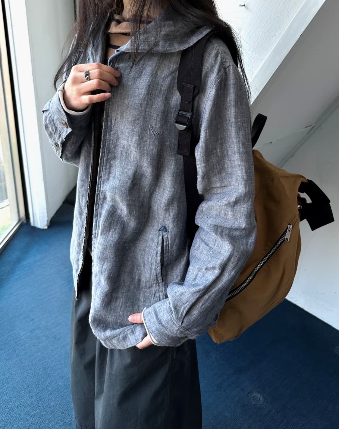 Chambray cotton design hooded parka 상품이미지6