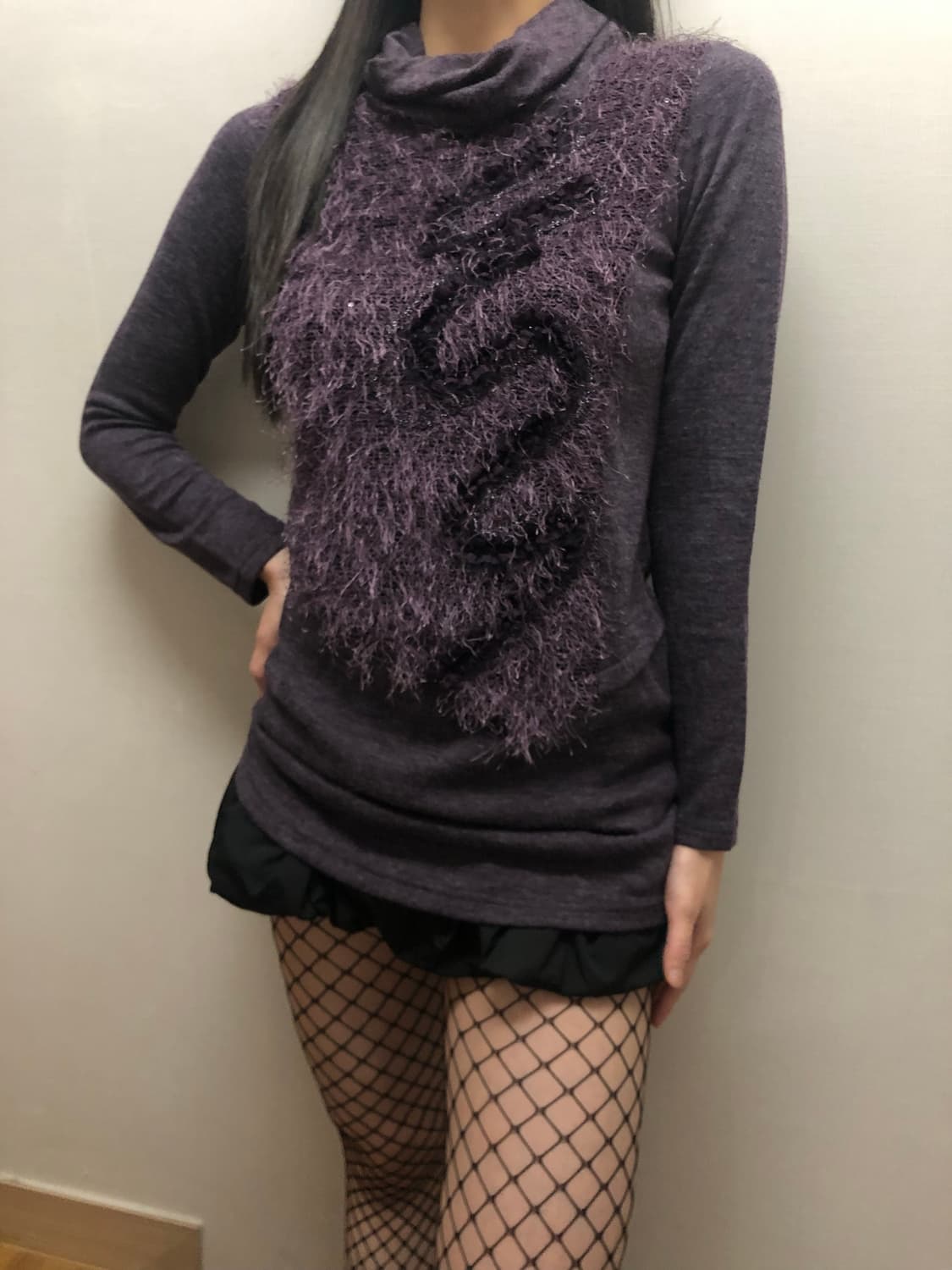 빈티지 퍼플 퍼 텍스처 터틀넥 니트 상품이미지6
