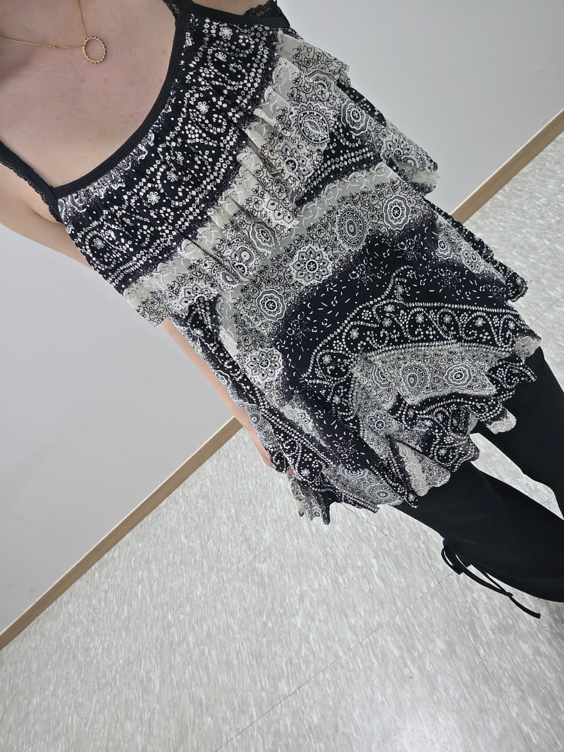 일본빈티지)오리엔탈 에스닉 프릴 캉캉 페이즐리 자수 모리걸 메쉬슬리브리스 상품이미지2