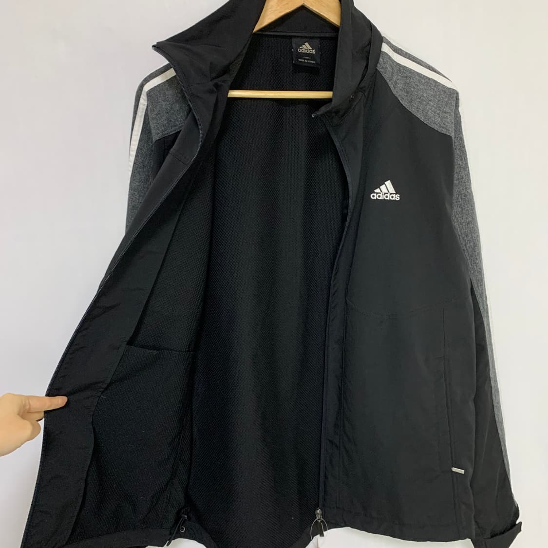 아디다스 빈티지 블랙/그레이 삼선 바람막이 집업 져지 110 상품이미지4