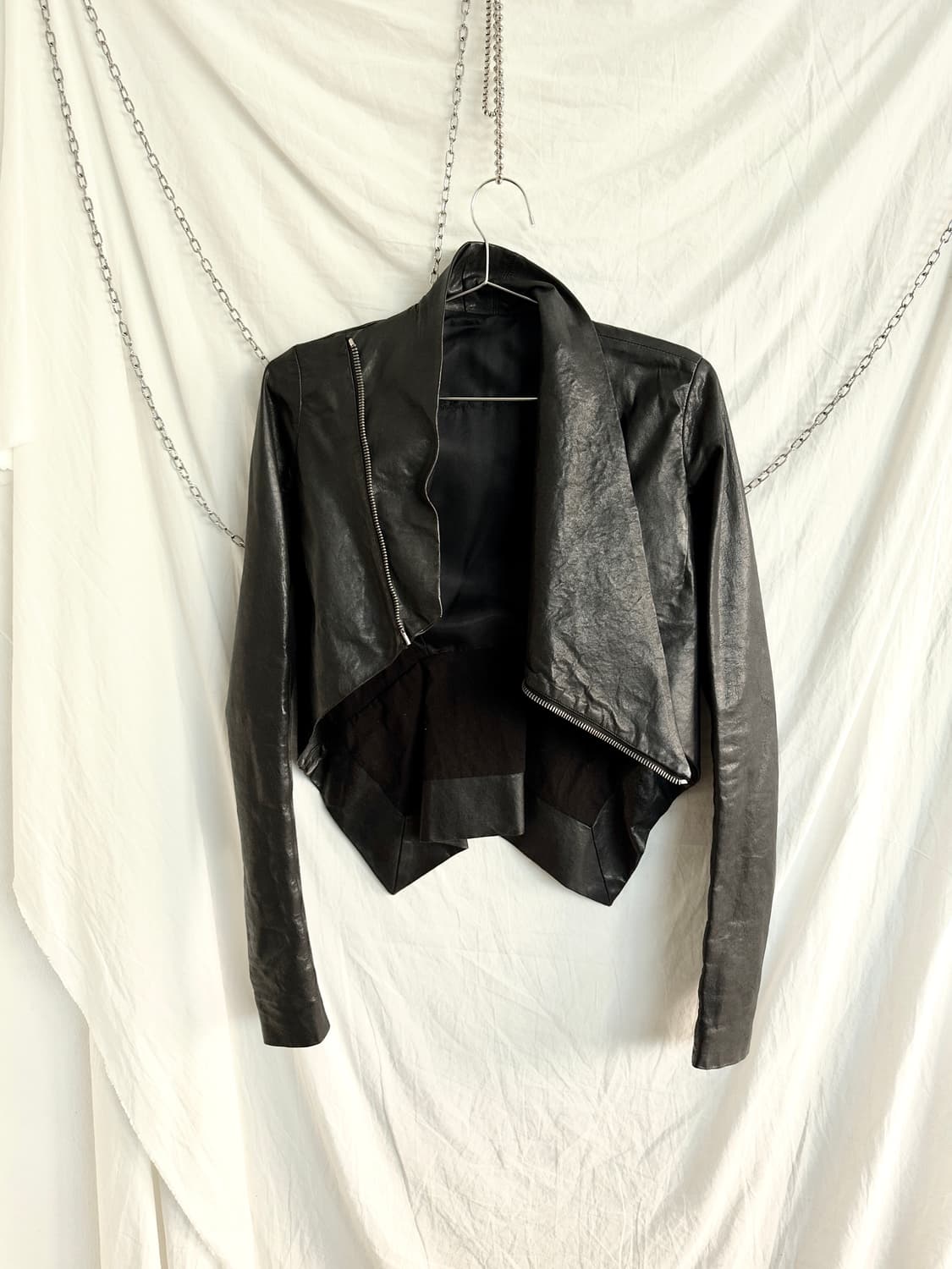 릭오웬스 11FW 드레이프 하이넥 사선 크롭 라이더자켓 상품이미지2