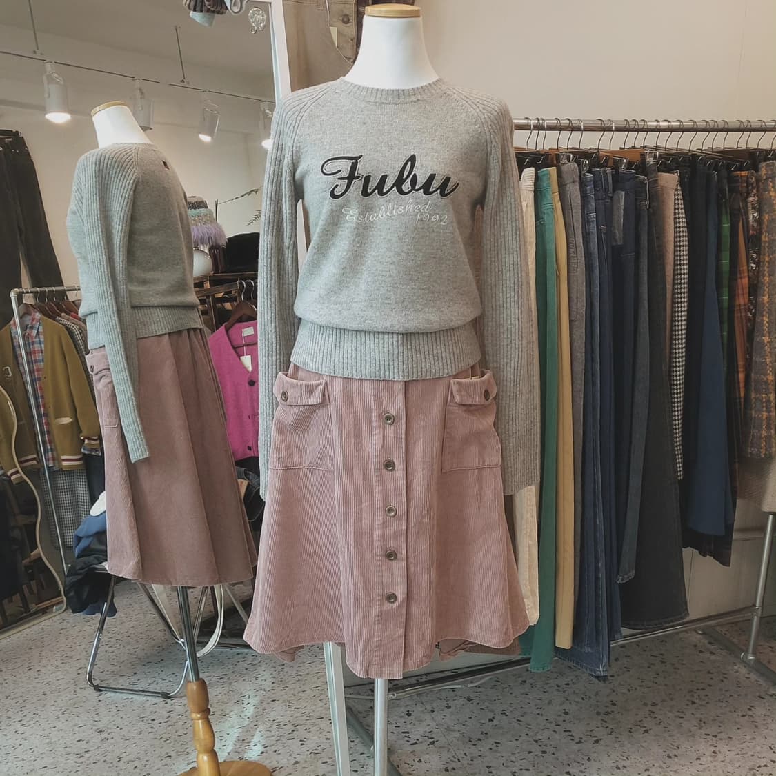 Olive des olive 코듀로이 핑크 밴딩스커트 상품이미지2